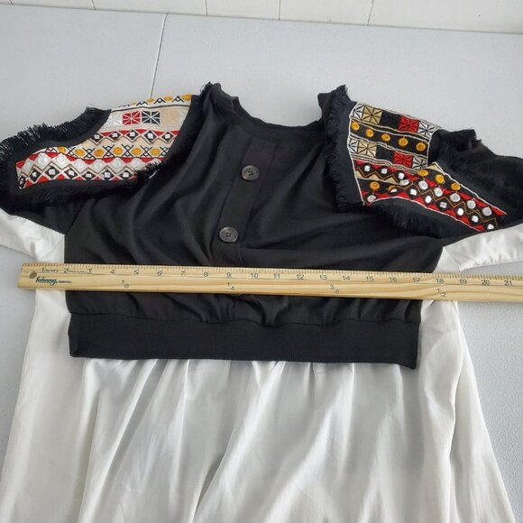 Stella Marina Womens Black Embroidered Frayed Shirt Dress Unique Hippie Boho - Picture 4 of 7